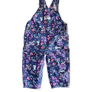 OshKosh B'gosh Floral Bunny Print Overalls Navy Blue Pink 9M